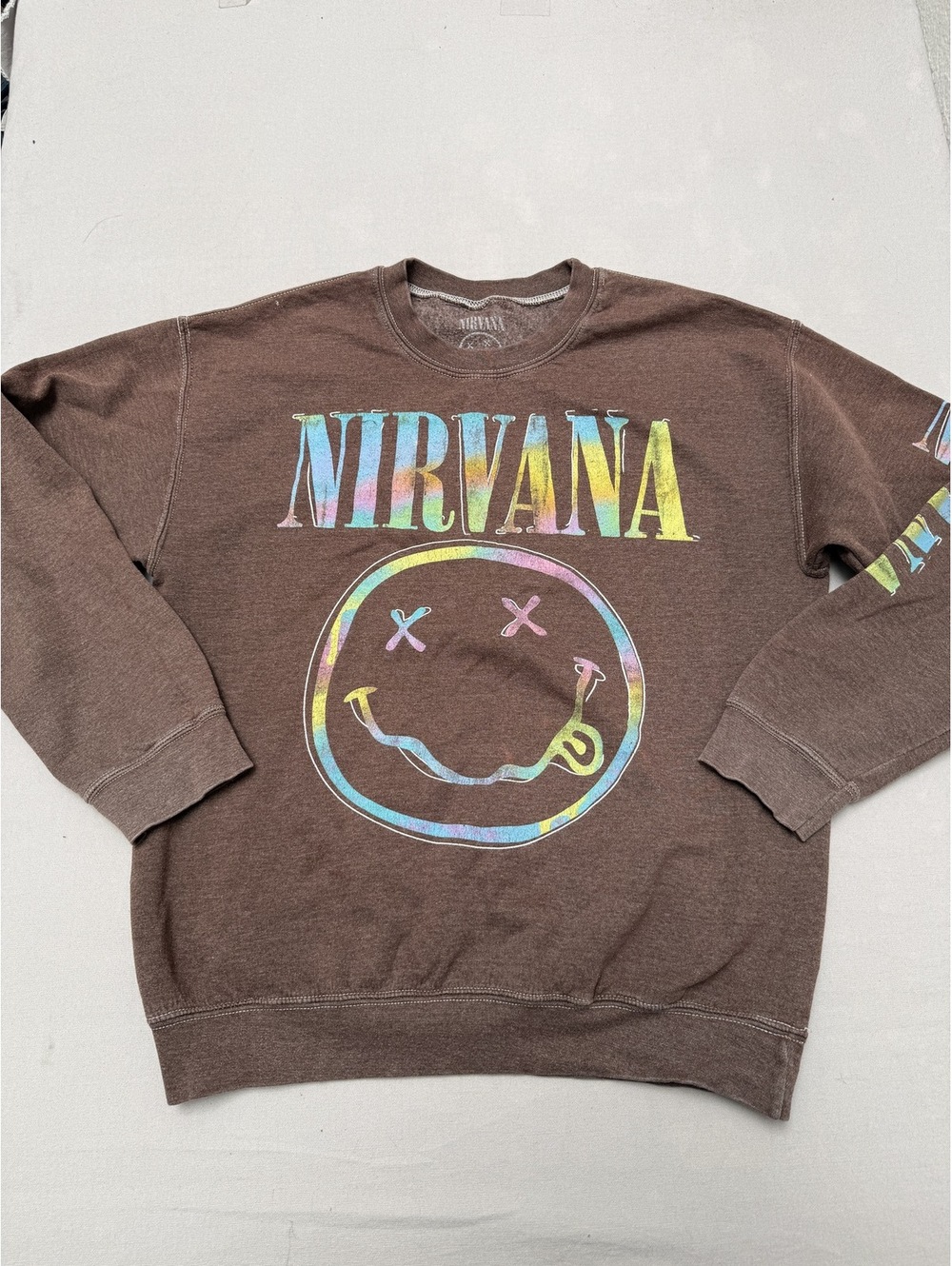 Nirvana Smiley Sweatshirt Oil Print Sleeve hit - S